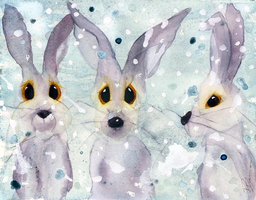 3 Rabbits in the Snow Painting by Dawn Derman | Fine Art America