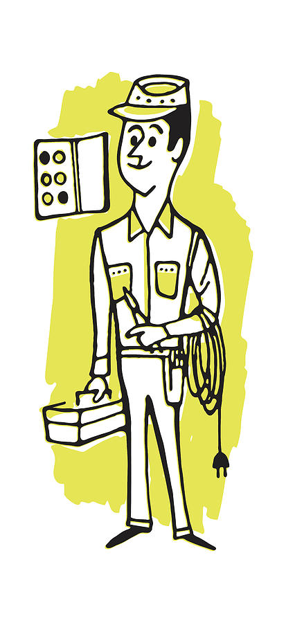 Vintage Drawing - Repairman #3 by CSA Images