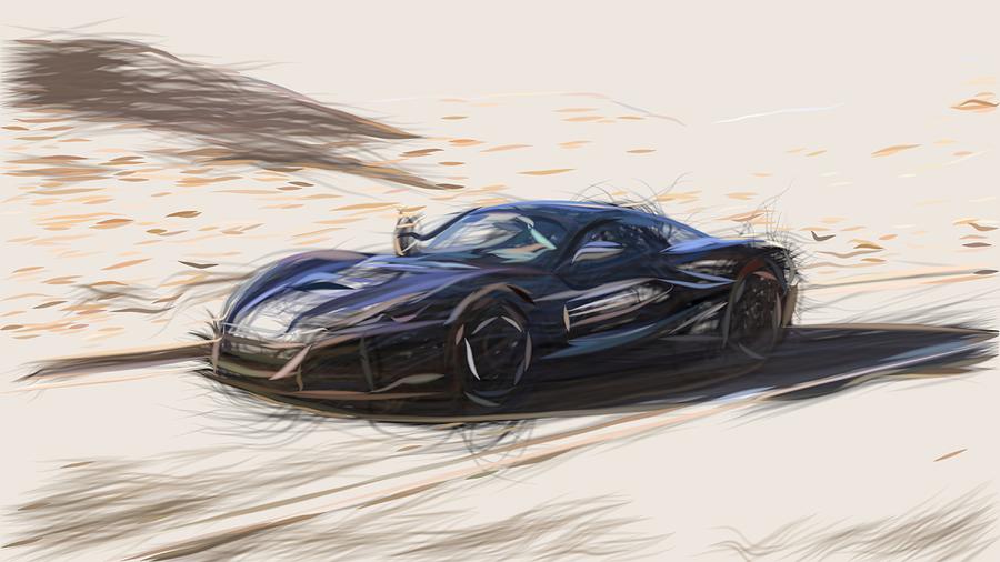 Rimac C Two Drawing #4 Digital Art by CarsToon Concept