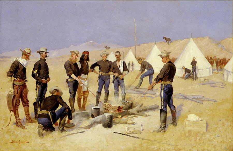 Frederic Remington Painting - Roasting The Christmas Beef In A Cavalry Camp by Frederic Remington