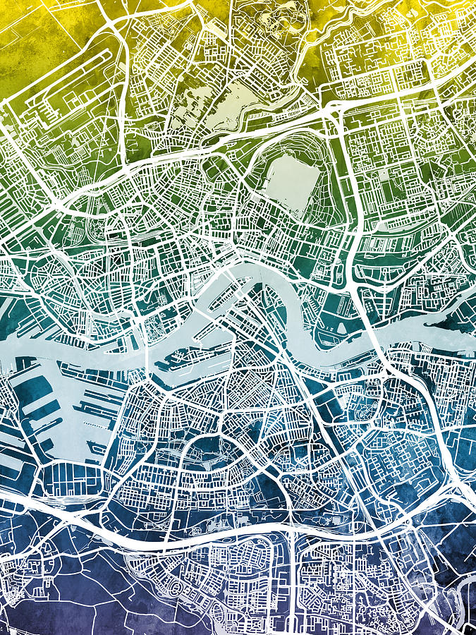 Rotterdam Netherlands City Map #3 Digital Art by Michael Tompsett