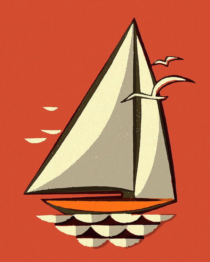 Seagull Drawing - Sailboat #3 by CSA Images