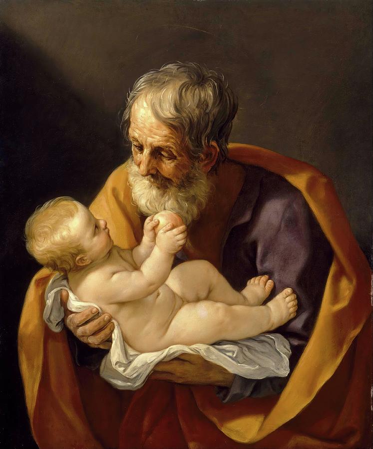 Elderly Man Painting - Saint Joseph And The Christ Child by Guido Reni