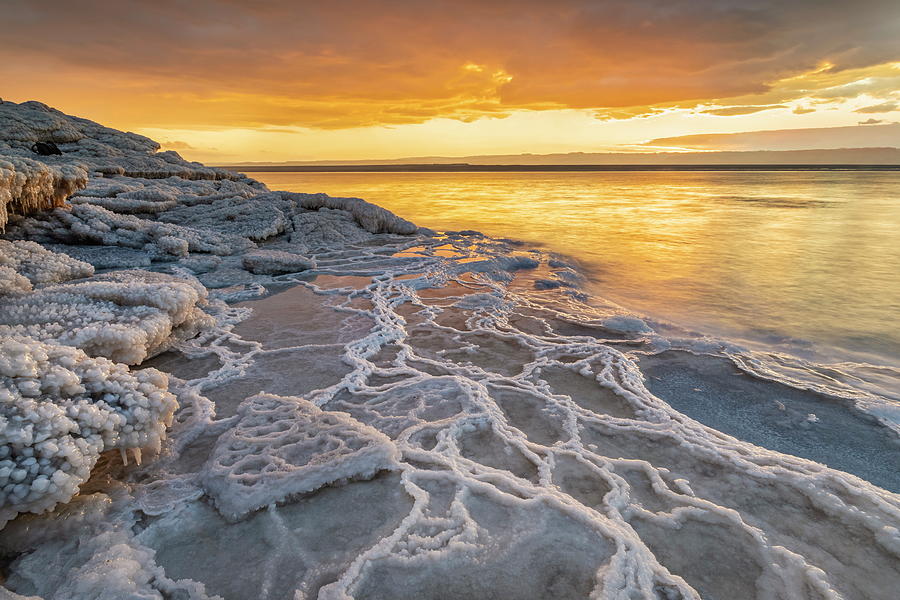Salt Crystals On The Shore In The Evening Light, Dead Sea, Jordan Valley, Jordan #3 Digital Art by Reinhard Schmid