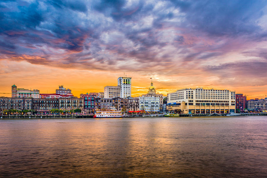 Sunset Photograph - Savannah, Georgia, Usa Skyline #3 by Sean Pavone
