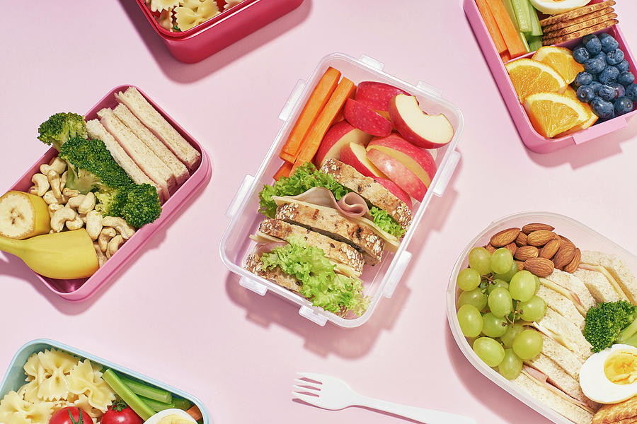 School Lunchboxes With Various Healthy Nutritious Meals #3 Photograph by Asya Nurullina