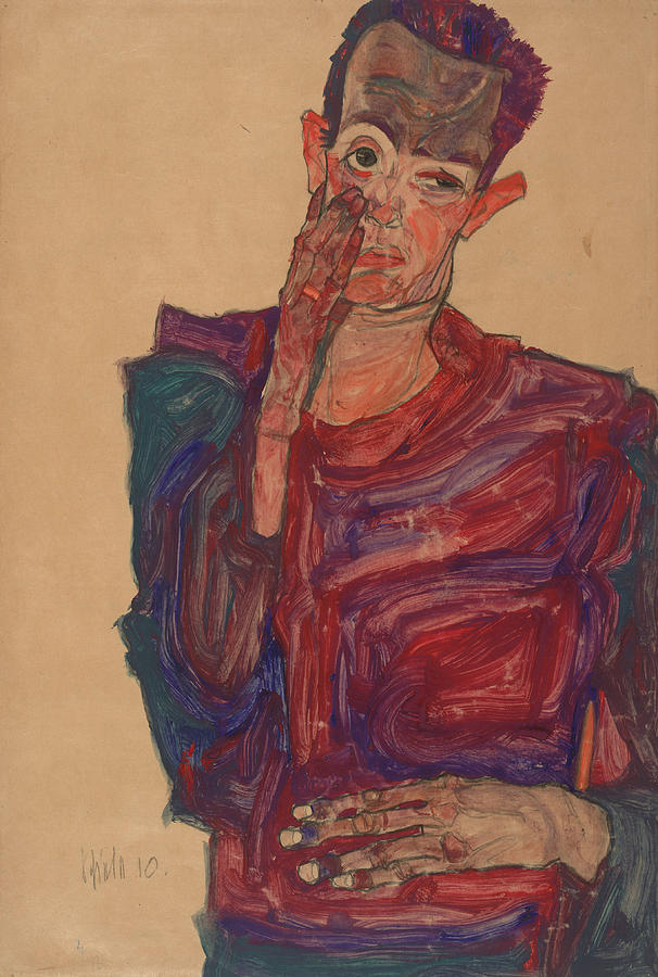 Egon Schiele Painting - Self-Portrait with Eyelid Pulled Down #3 by Egon Schiele