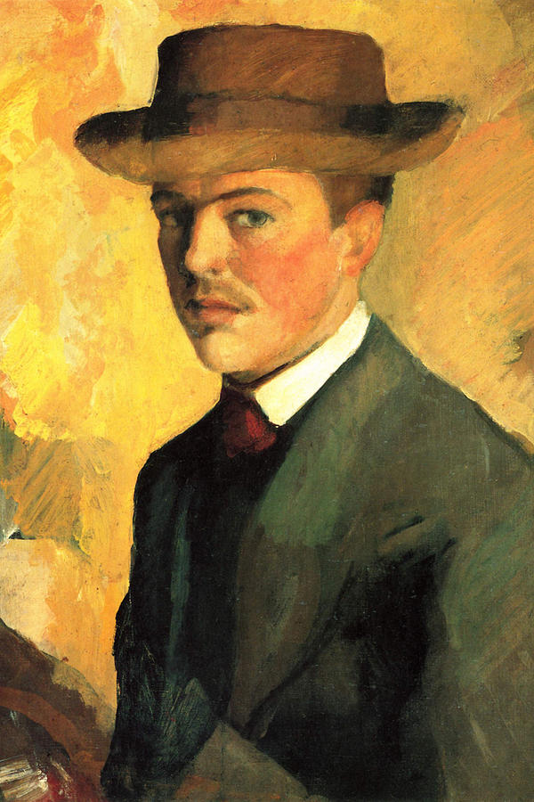 Portrait Painting - Self-Portrait with Hat #3 by August Macke