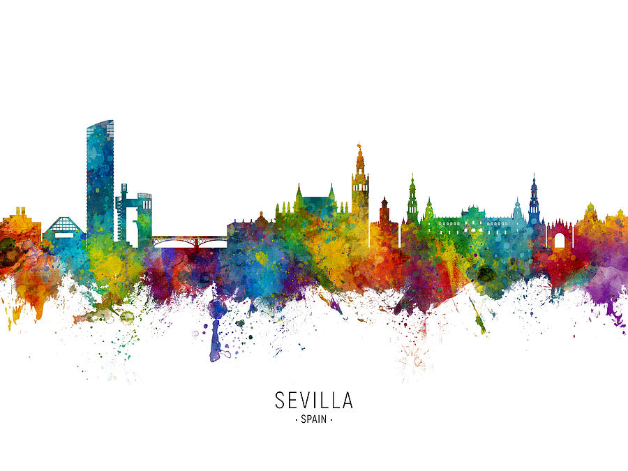 Skyline Digital Art - Sevilla Spain Skyline #3 by Michael Tompsett