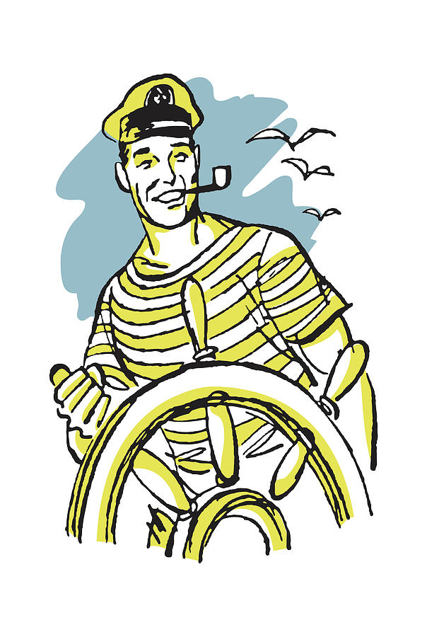 Transportation Drawing - Ship Captain at Wheel #3 by CSA Images