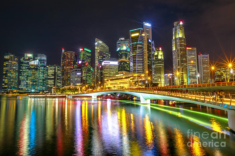 Singapore Skyline by night Photograph by Benny Marty