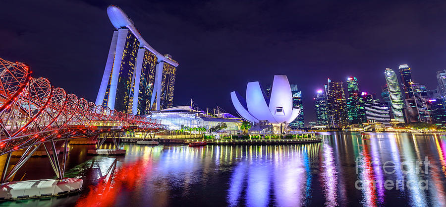 Singapore skyline night #3 Photograph by Benny Marty
