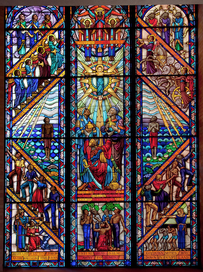 Singing Windows stained glass, designed by J&R Lamb, located in the University chapel at Tuskegee University, Tuskegee, Alabama #3 Painting by Carol Highsmith