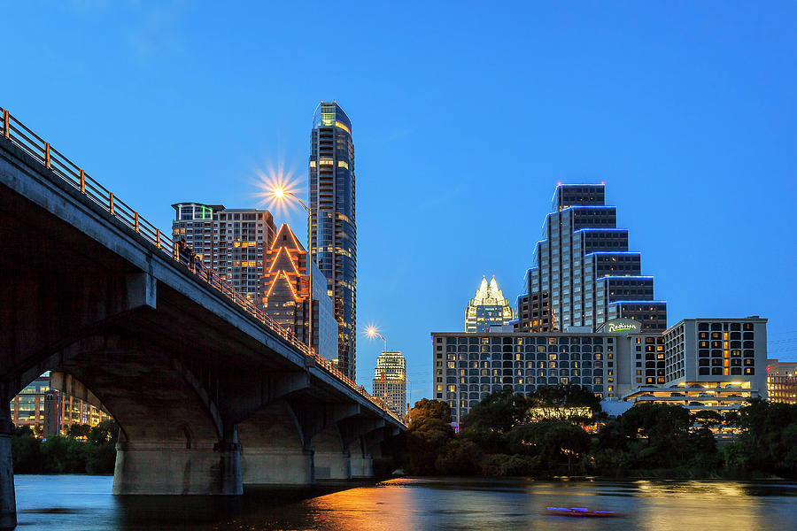Austin Digital Art - Skyline & Bridge, Austin, Texas #3 by Milton Photography