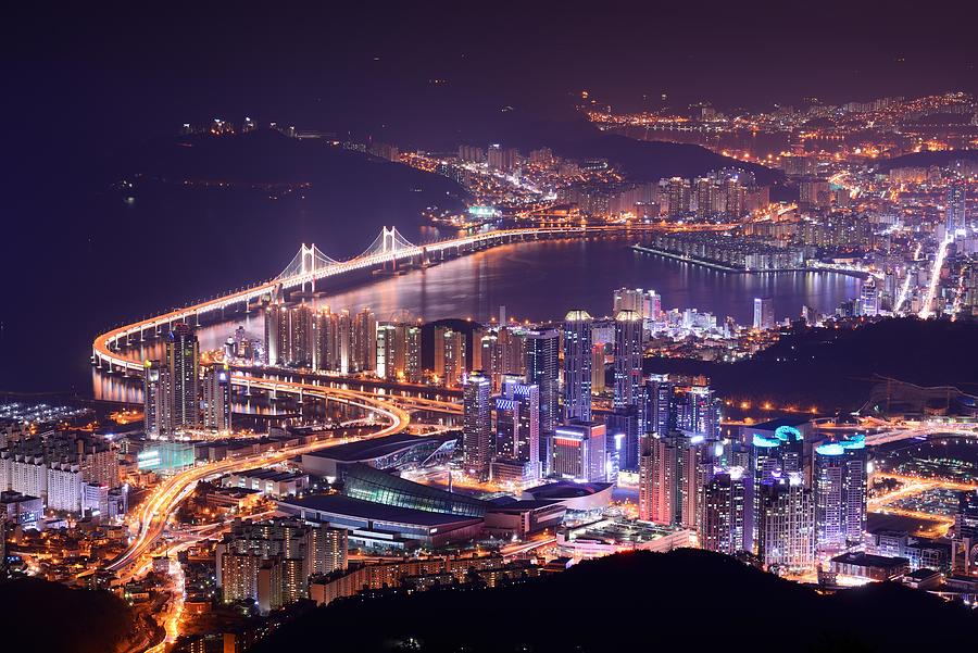 Cityscape Photograph - Skyline Of Busan, South Korea At Night #3 by Sean Pavone