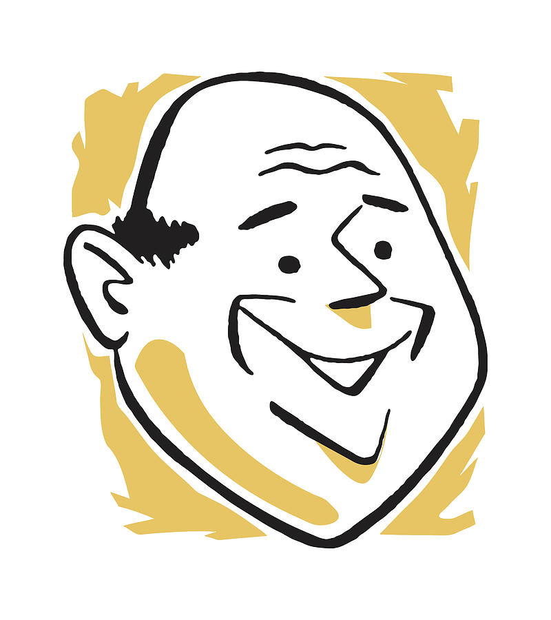 Vintage Drawing - Smiling Bald Man #3 by CSA Images