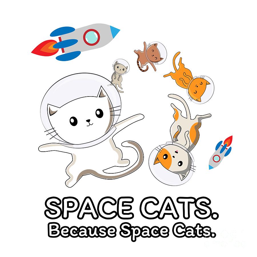 Space Cats Spaceship Galaxy Satellite Kitten Digital Art by Mister Tee ...