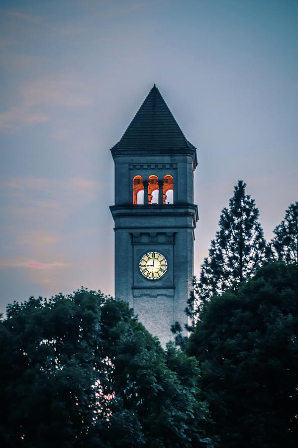 Spokane Downtown Clock Tower In Park At Sunset #3 Photograph by Alex Grichenko