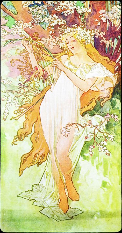 Spring #1 Painting by Alphonse Mucha