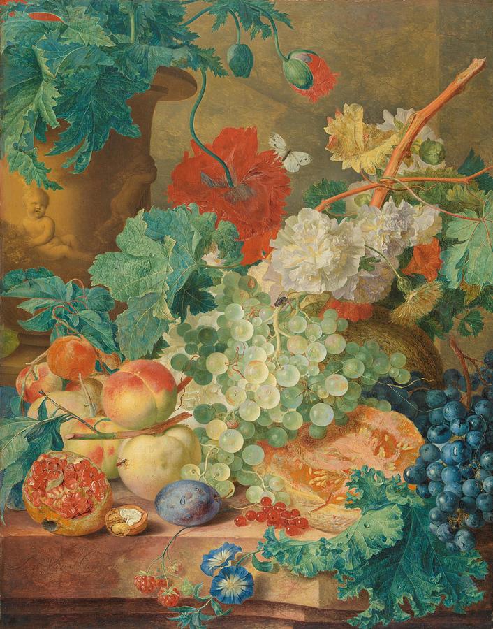 Still Life with Flowers and Fruit. #3 Painting by Jan Van Huysum