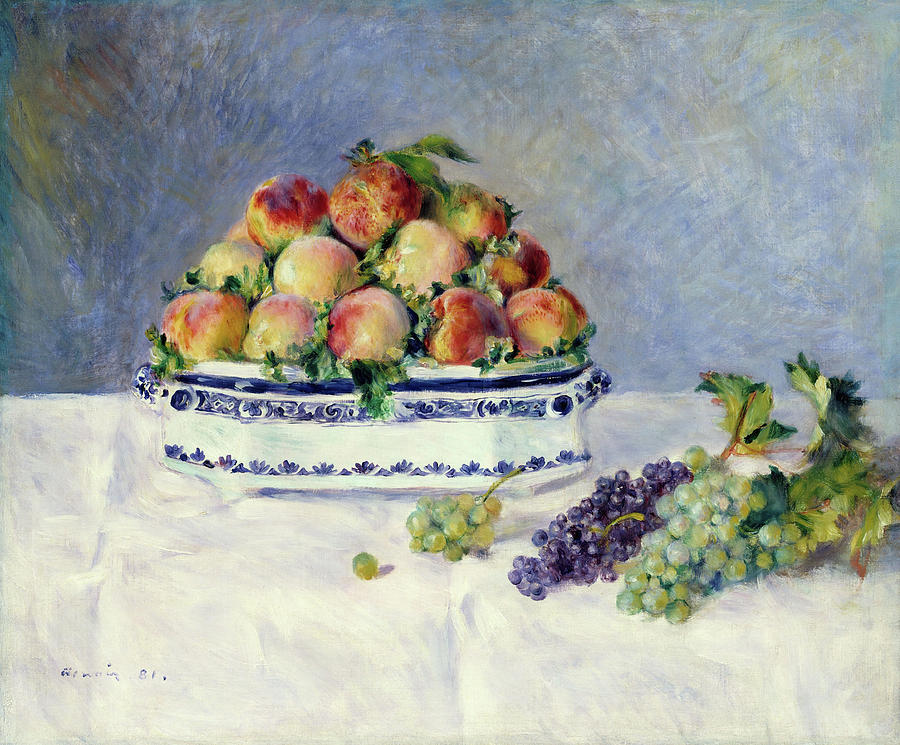 Peach Painting - Still Life with Peaches and Grapes. #3 by Auguste Renoir