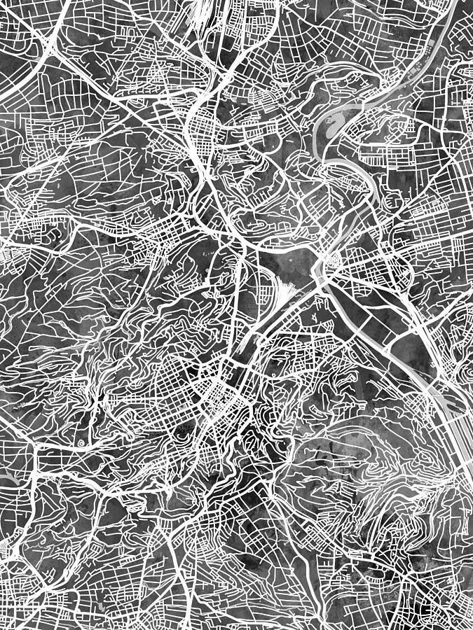 Stuttgart Germany City Map #3 Digital Art by Michael Tompsett