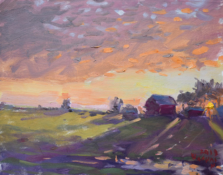 Sunset Painting - Sunset Over the Farm #3 by Ylli Haruni