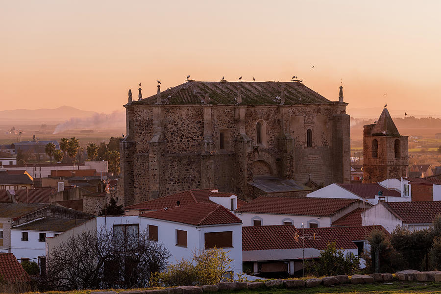 Sunset Views Of The Church Of Santa Cecilia And The Town Of Medellin, Extremadura, Spain. Photograph