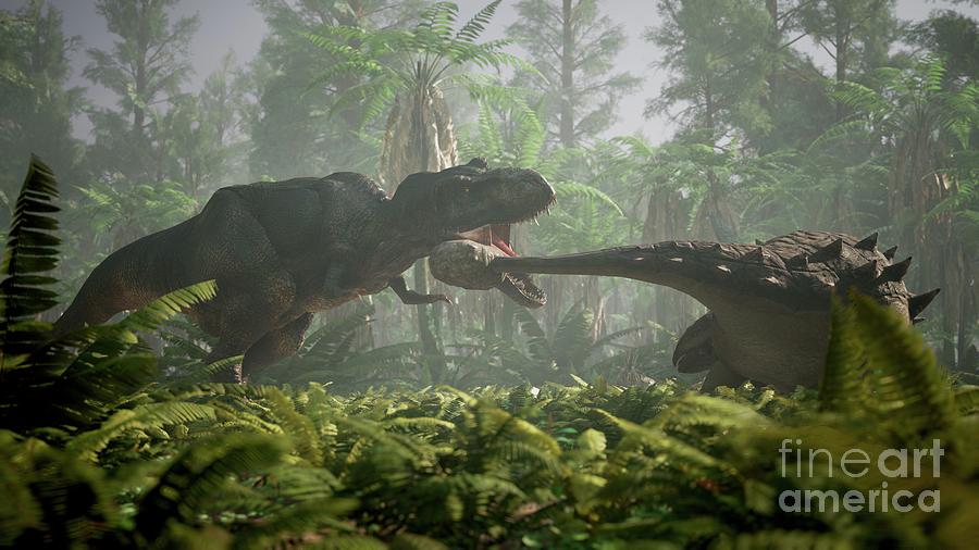 T-rex Fighting Ankylosaur #3 Photograph by Richard Jones/science Photo Library