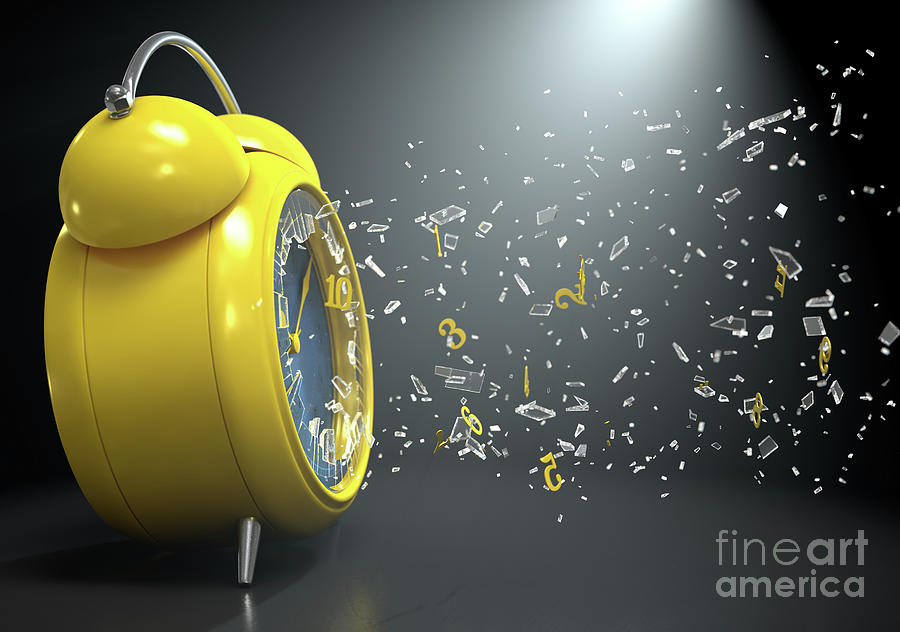 Alarm Digital Art - Table Clock Time Smashing Out by Allan Swart Alarm Digital Art - Table Clock Time Smashing Out by Allan Swart