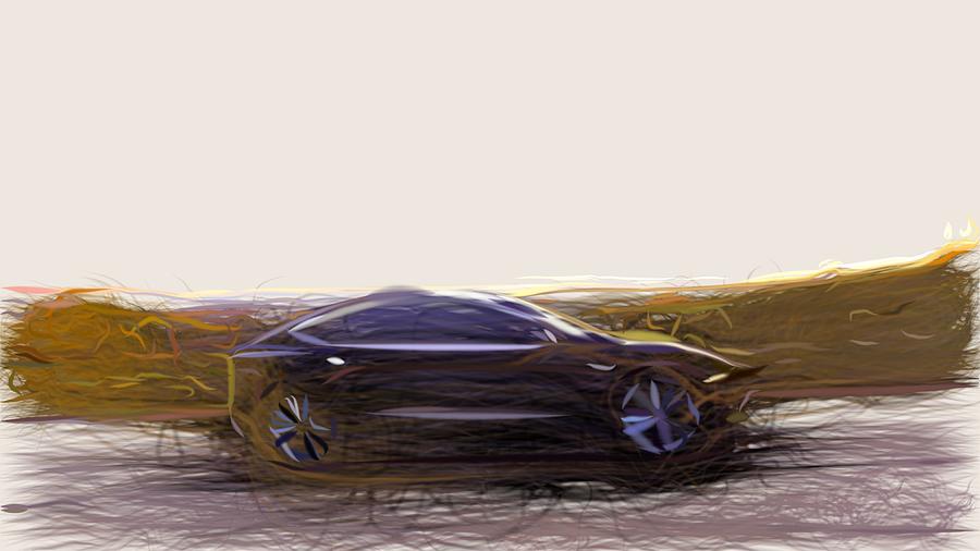 Tesla Model 3 Prototype Draw #4 Digital Art by CarsToon Concept