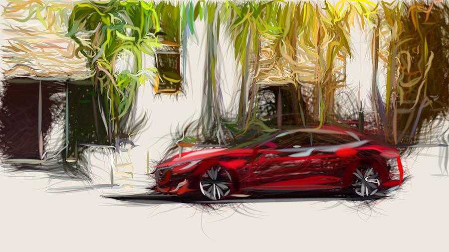 Tesla Model S Drawing #4 Digital Art by CarsToon Concept