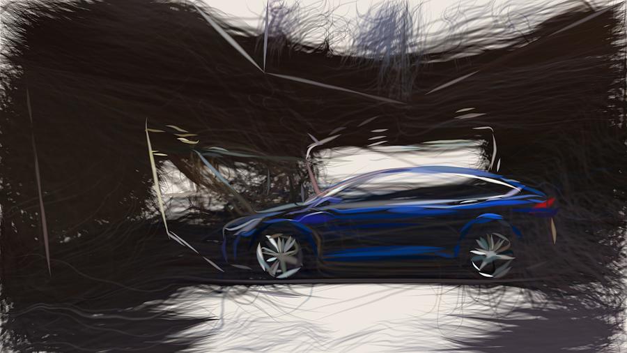 Tesla Model X Drawing #4 Digital Art by CarsToon Concept
