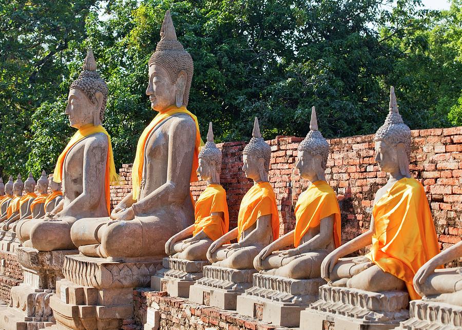 Thailand, Central Thailand, Ayutthaya, Wat Yai Chai Mongkol, Buddha Statues #3 Digital Art by Luigi Vaccarella