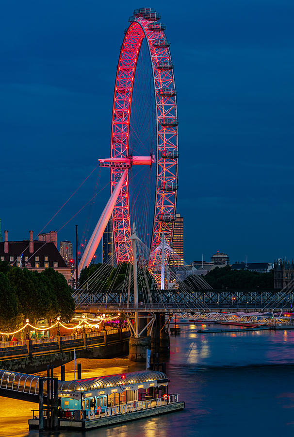 The Beautiful London Eye In England Seen At Blue Hour. Photograph