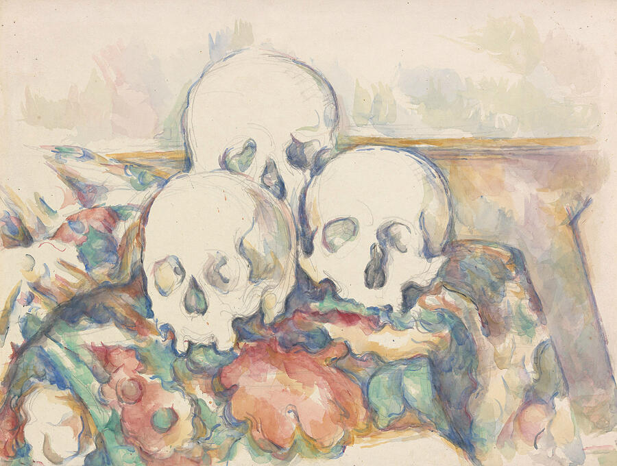Paul Cezanne Drawing - The Three Skulls, from 1902-1906 by Paul Cezanne