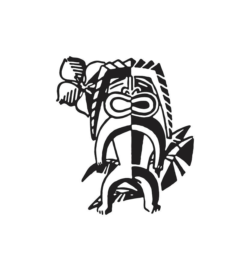 Black And White Drawing - Tiki Man #3 by CSA Images