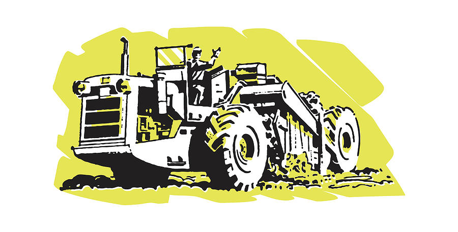 Transportation Drawing - Tractor in Field #3 by CSA Images