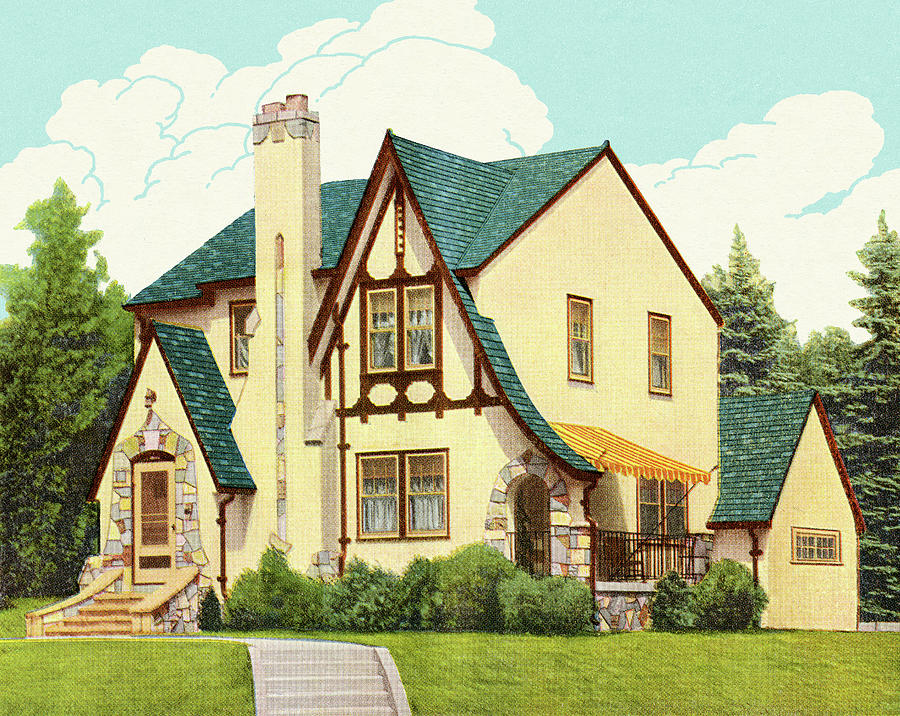 Architecture Drawing - Tudor Style House #3 by CSA Images