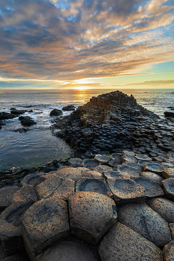 United Kingdom, Northern Ireland, Antrim, Giants Causeway, Great Britain, Coastal Landscape With The Famous Basaltic Rock Formations Along The Causeway Coastal Route #3 Digital Art by Luigi Vaccarella