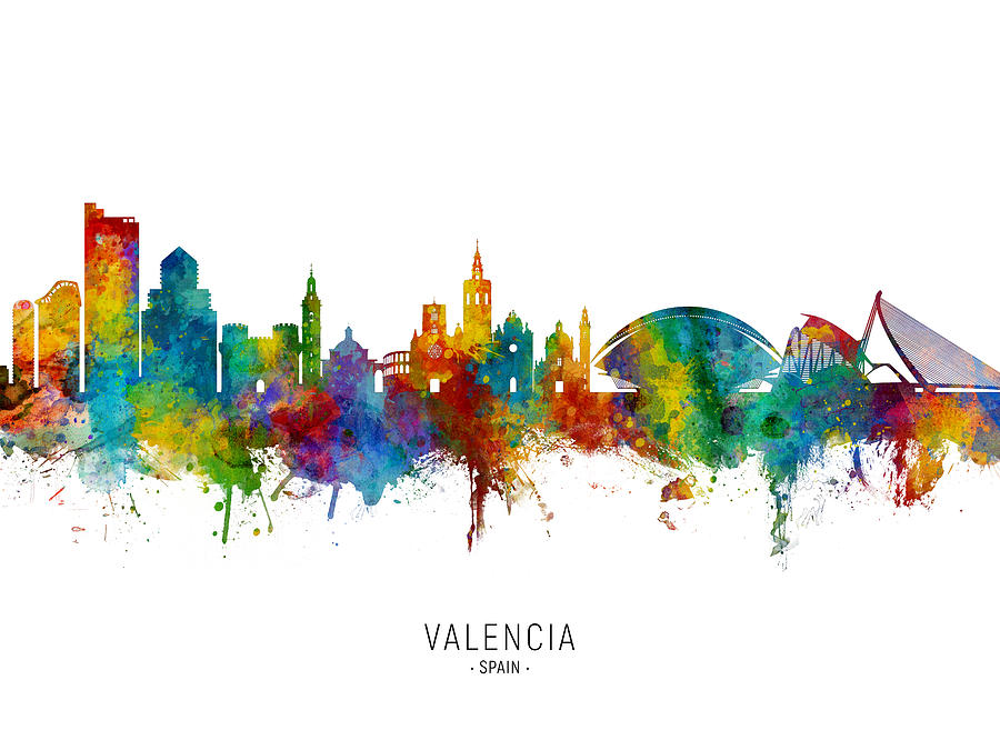 Valencia Spain Skyline #3 Digital Art by Michael Tompsett