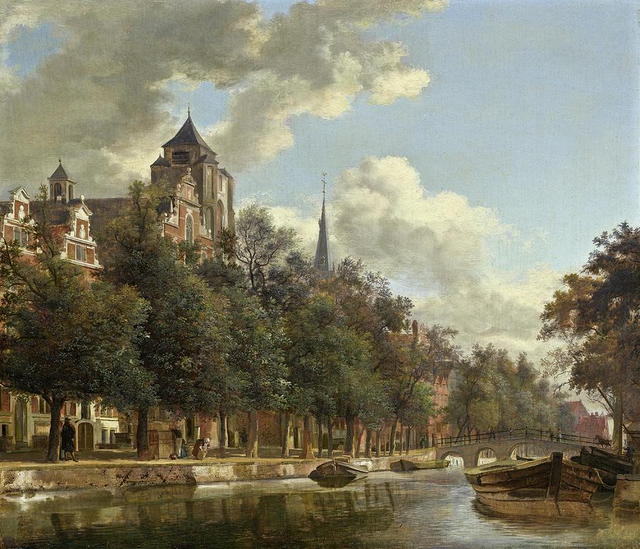 Architecture Painting - View Down A Dutch Canal by Jan Van Der Heyden