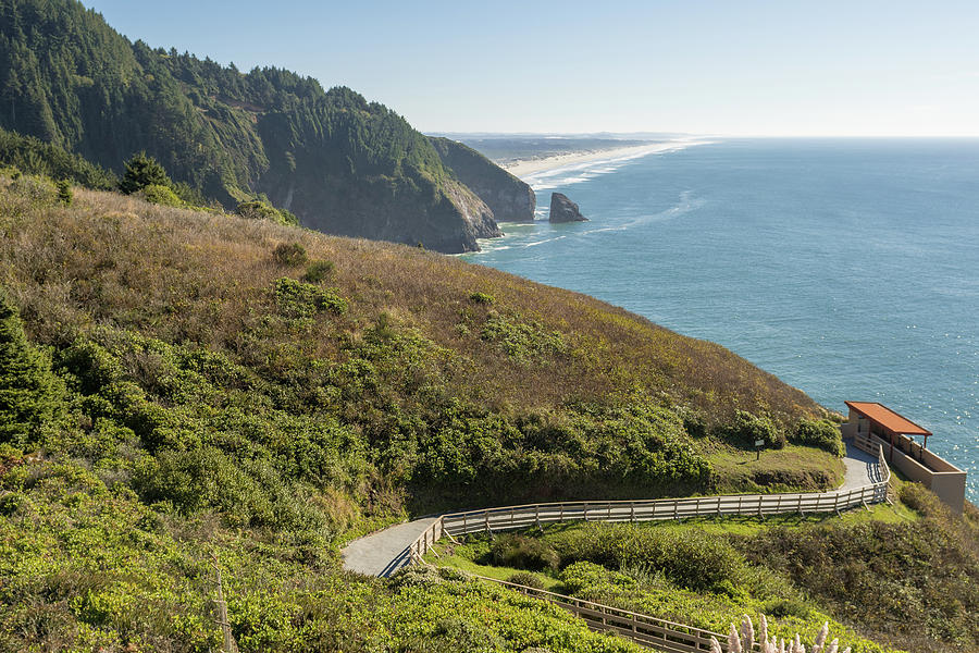 View Of The Beach And The Waterfront From A Curve Of Highway 101 Off The Coast Of Oregon, Usa Photograph
