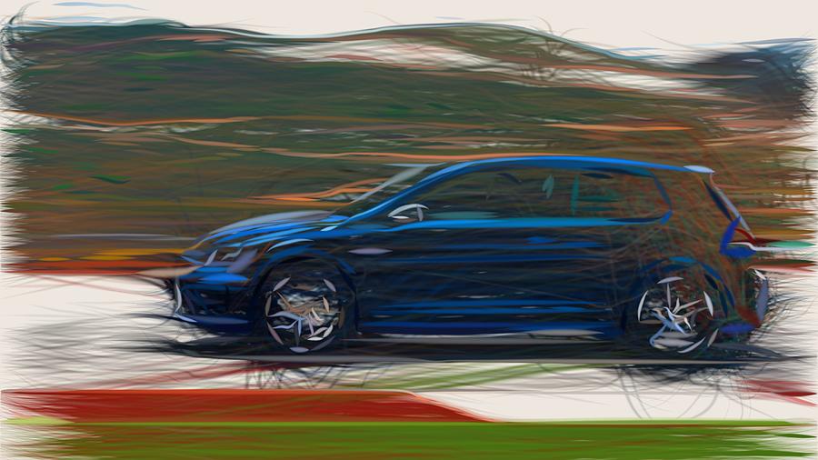 Volkswagen Golf R Drawing #4 Digital Art by CarsToon Concept