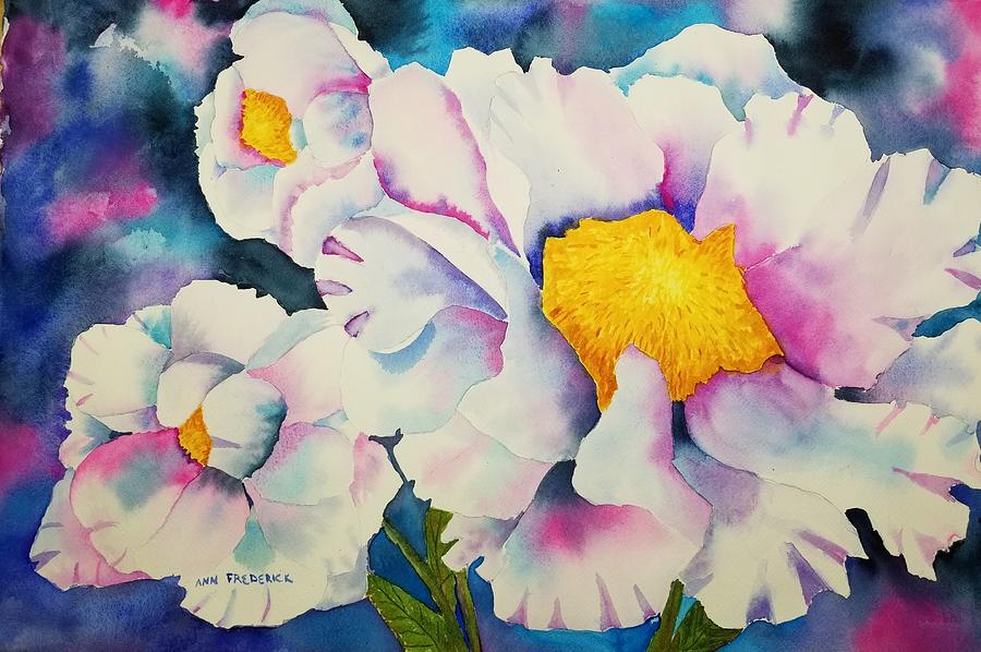 3 White Flowers Painting by Ann Frederick