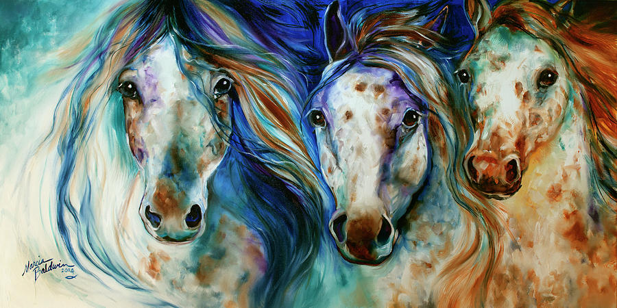Horse Painting - 3 Wild Appaloosa Horses by Marcia Baldwin