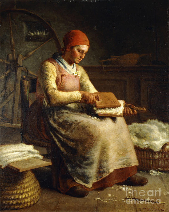 Woman Carding Wool Painting by Jean-francois Millet