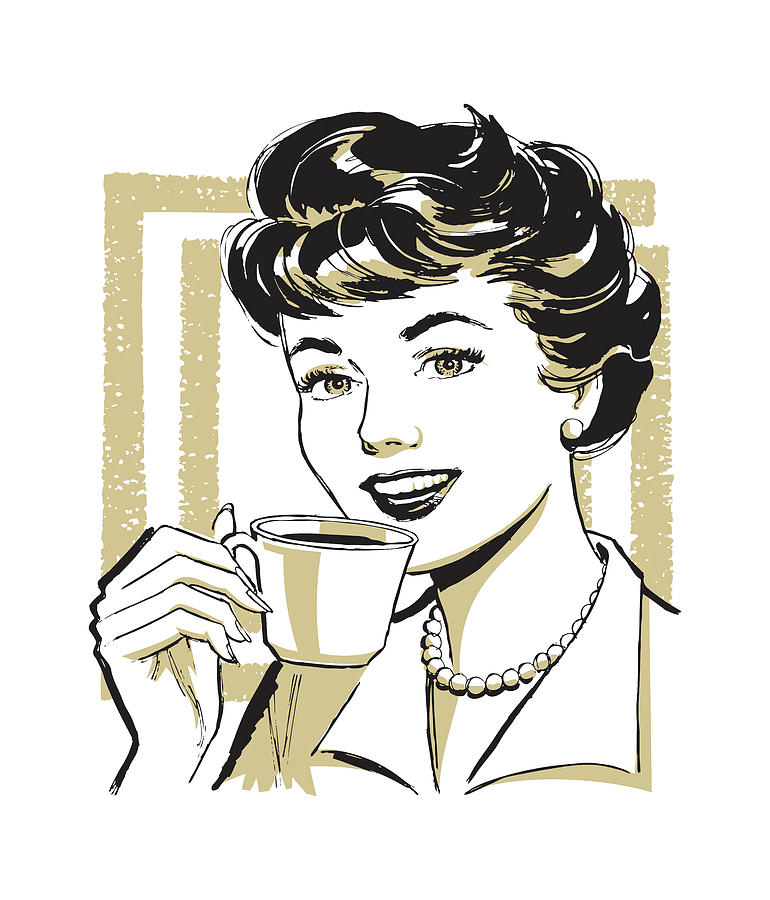 Woman Drinking Coffee Drawing by CSA Images | Fine Art America