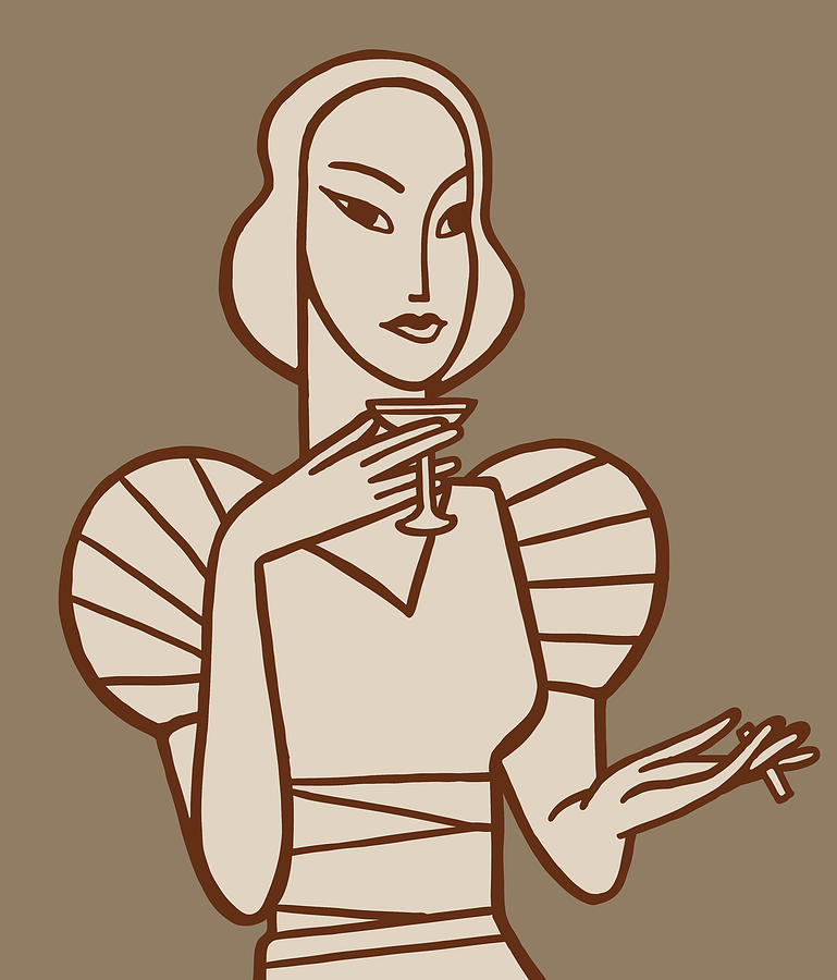 Martini Drawing - Woman Holding a Cocktail #3 by CSA Images