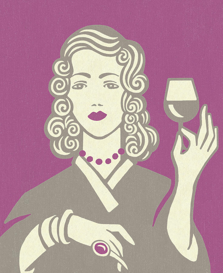 Vintage Drawing - Woman Holding Glass of Wine #3 by CSA Images